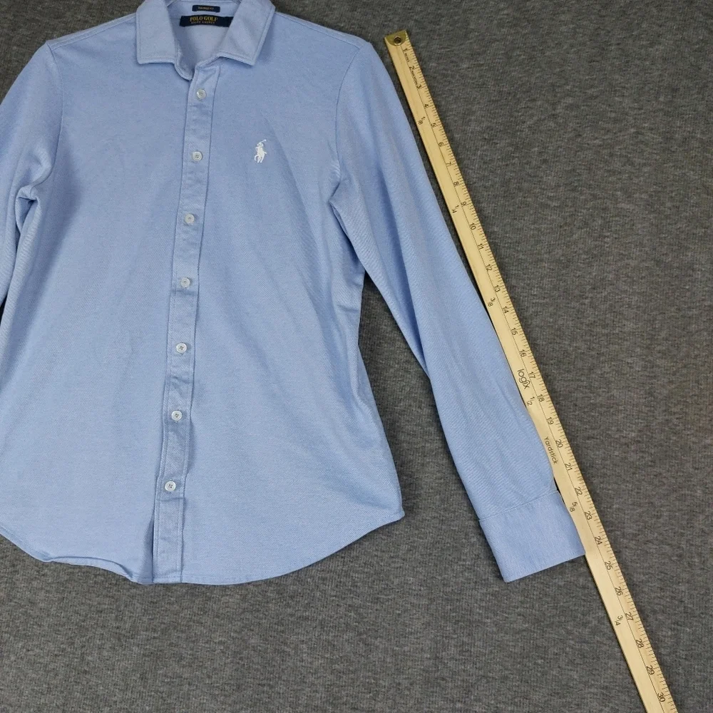 POLO GOLF RALPH LAUREN MENS BLUE WHITE TAILORED FIT LONG SLEEVE BUTTON UP POLO M